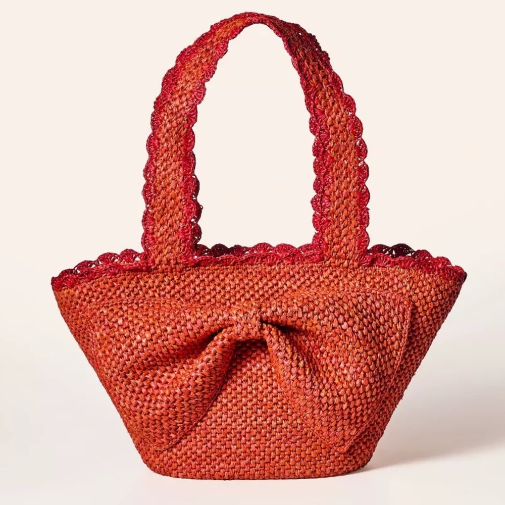 New/ Raffia Bow Tote Bag - kate spade new york Red